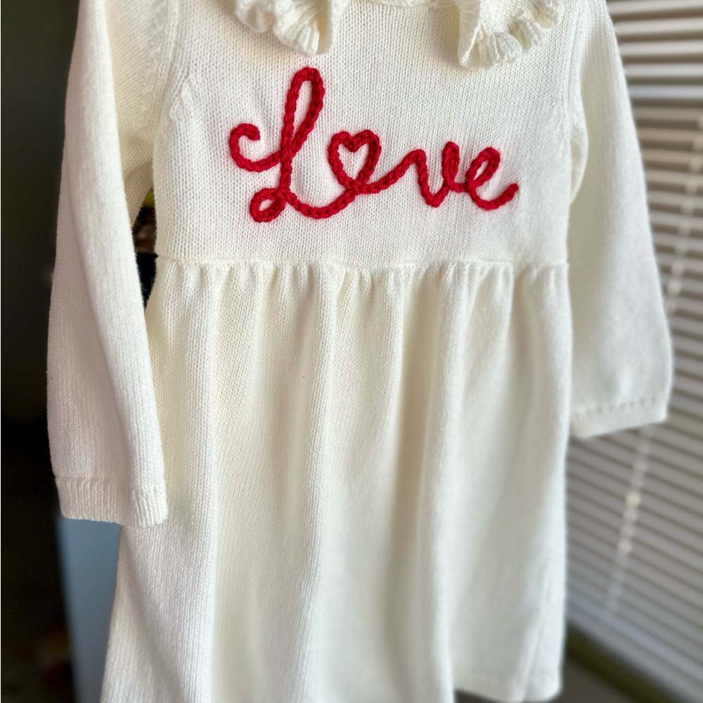 Hand Embroidered White Dress with Red Love Embroidery